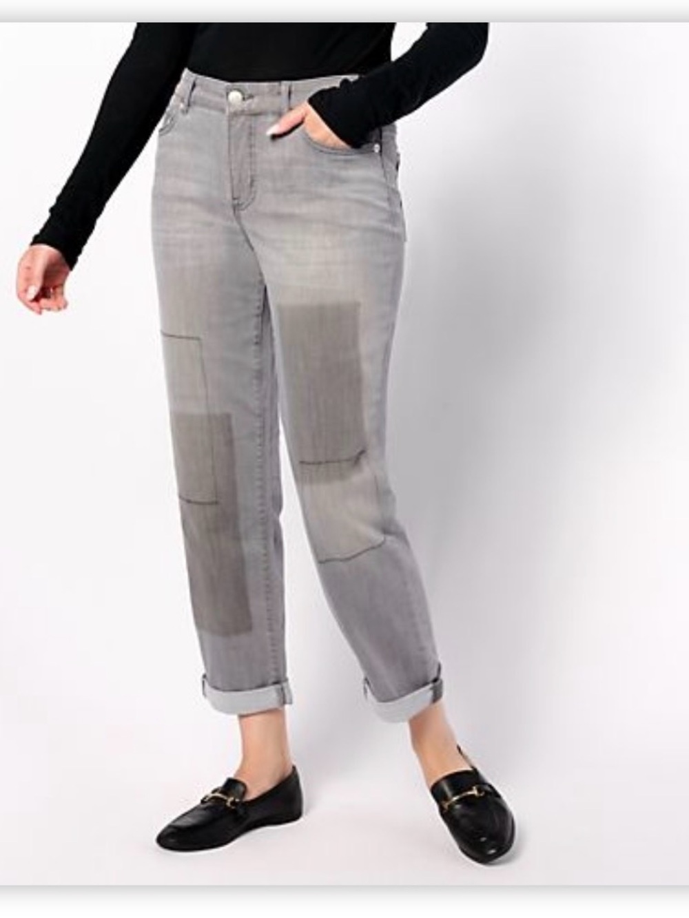 LOGO by Lori Goldstein Regular Shadow Patch Boyfriend Jeans Sz 8